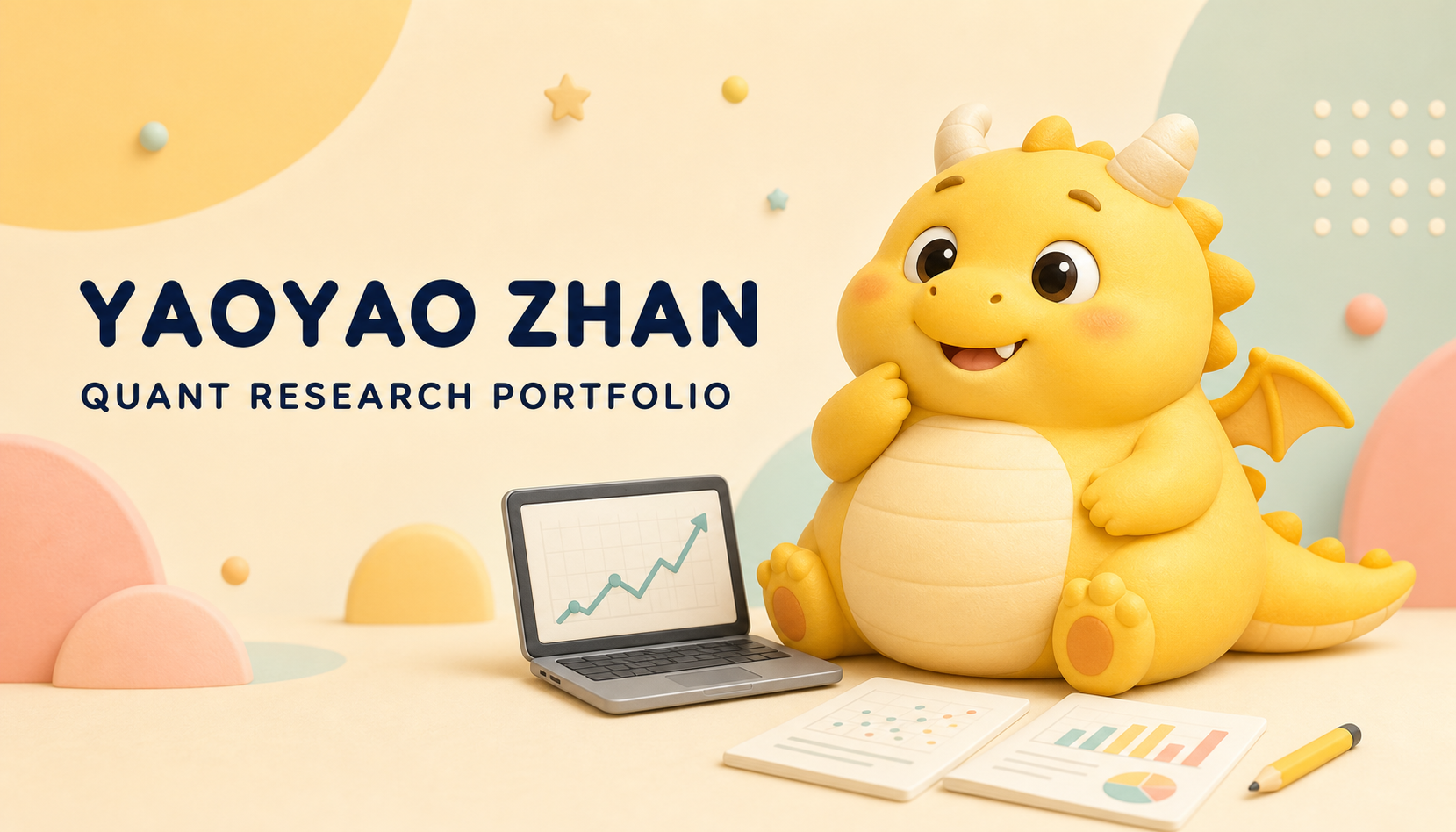 一只抱着量化研究图表的原创圆滚滚黄色幼龙